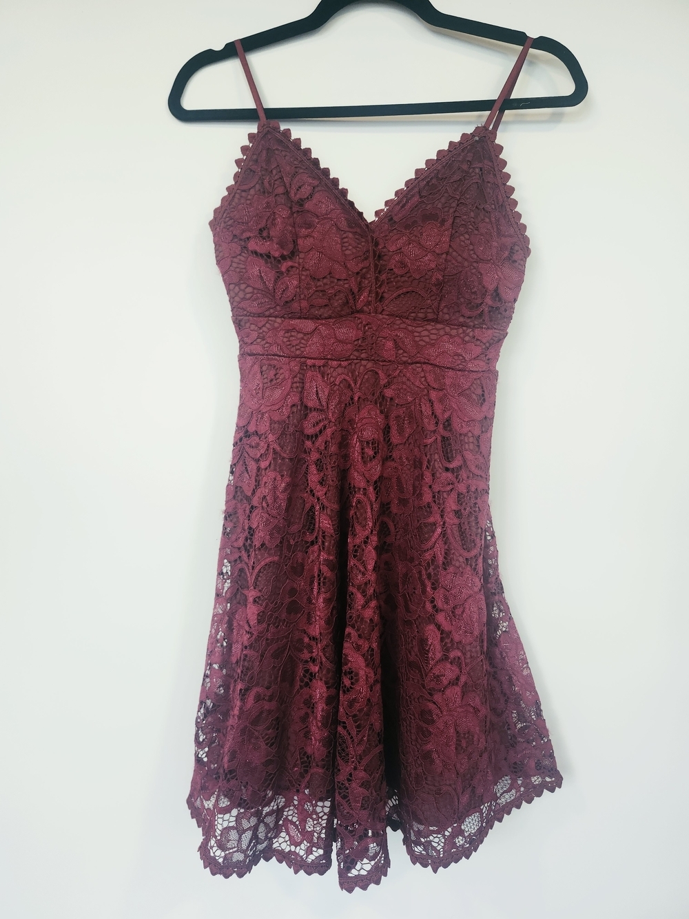 Burgundy Romantic Lace Spaghetti Strap Dress S